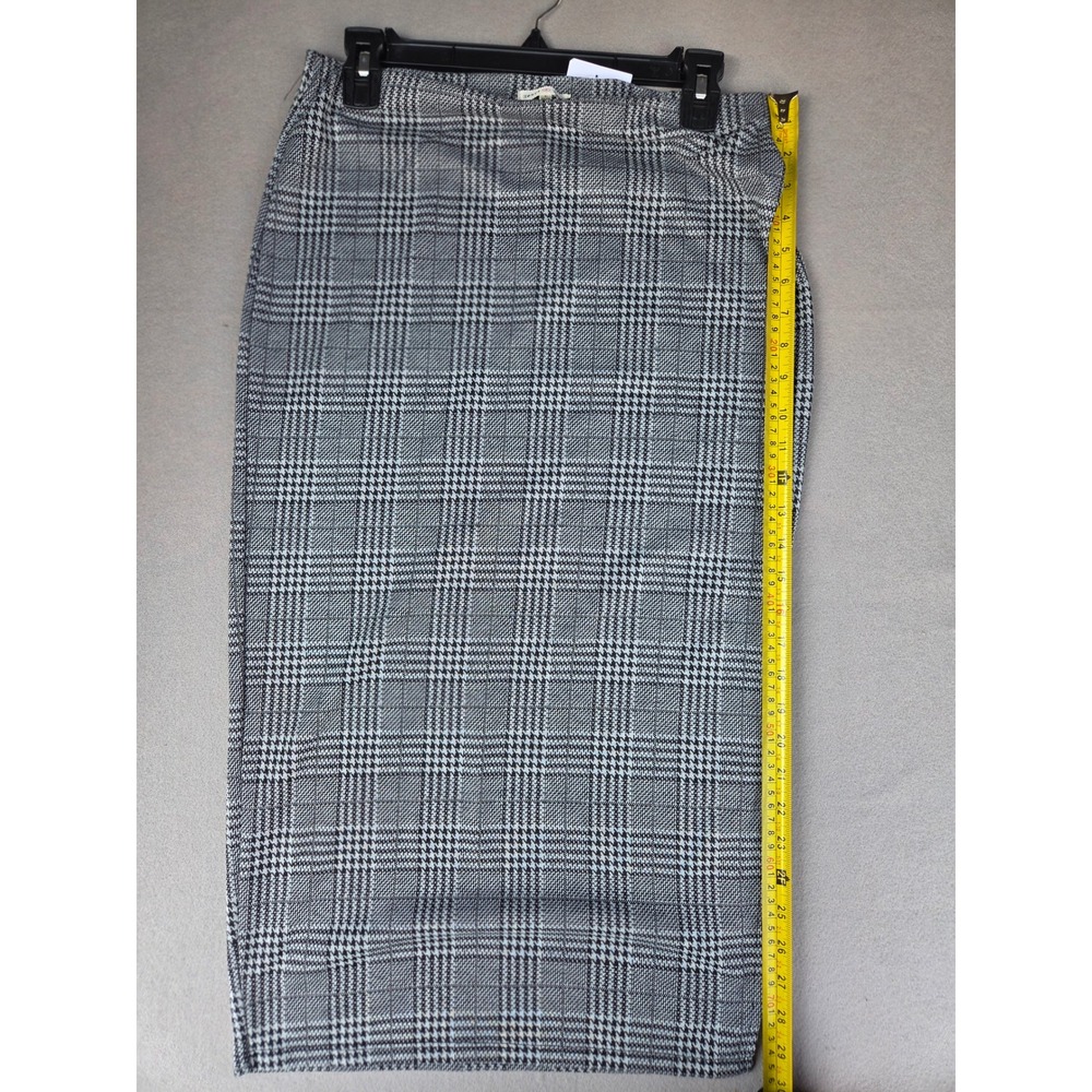 Heart Hips Plaid Midi Skirt Grey Black Glen Check Pencil Slit BJ47479 Large NWT